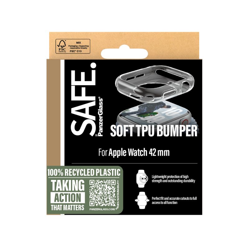 PanzerGlass SAFE. by TPU Bumper Transparent Apple Watch Series 10 | 42mm coque de protection pour téléphones