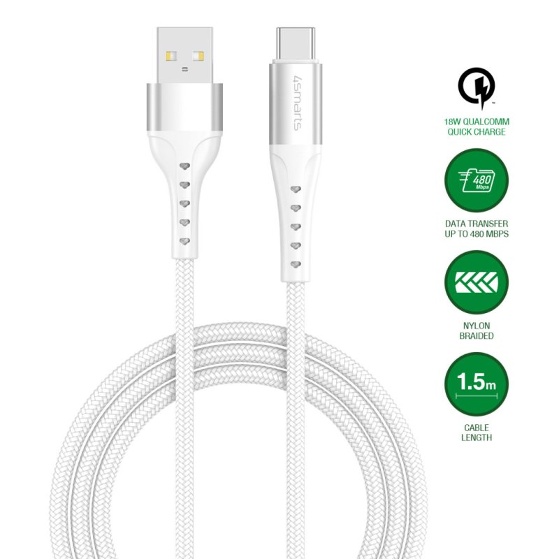 4smarts 541455 câble USB 1,5 m USB A USB C Blanc
