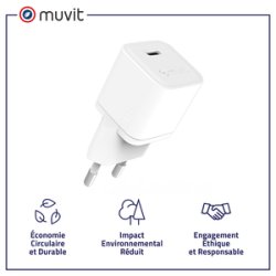 CHARGEUR SECTEUR GAN 30W USB-C BIOSOURCE BLANC