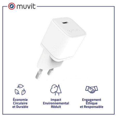 CHARGEUR SECTEUR GAN 30W USB-C BIOSOURCE BLANC