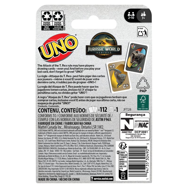 Games UNO-Jeu de cartes Jurassic World Renaissance-pour toute la famille