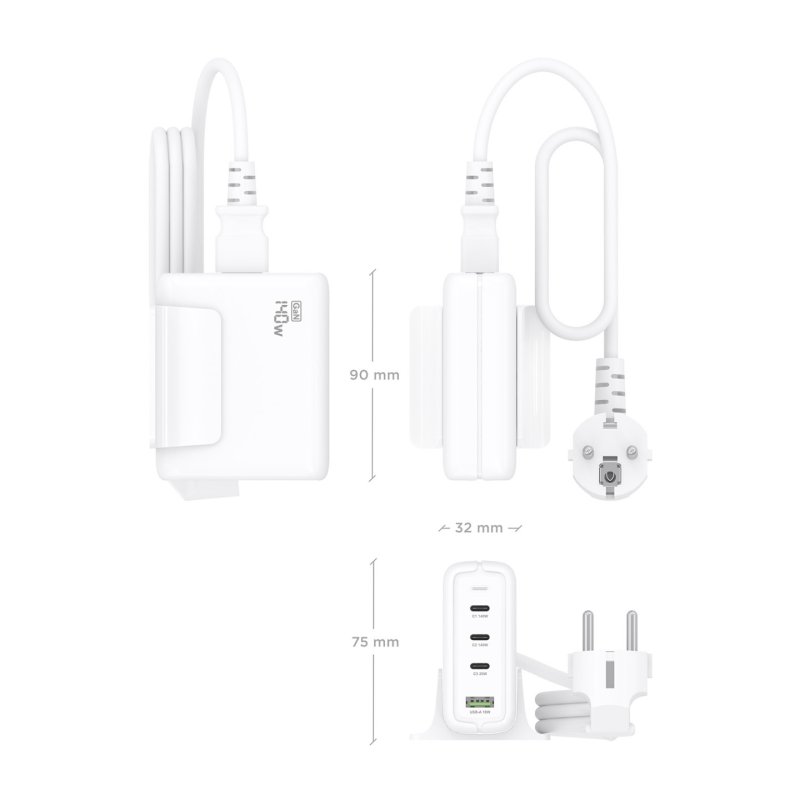 CARGADOR GAN AISENS SOBREMESA 140W 3XUSB-C PD3.1 QC4.0 QC5.0 USB-A QC3.0