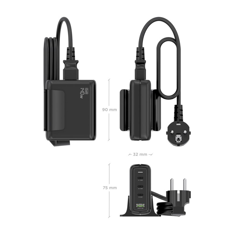 CARGADOR GAN AISENS SOBREMESA 140W 3XUSB-C PD3.1 QC4.0 QC5.0 USB-A QC3.0