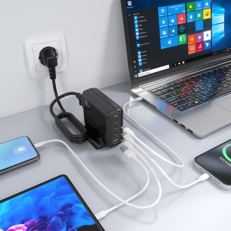 CARGADOR GAN AISENS SOBREMESA 140W 3XUSB-C PD3.1 QC4.0 QC5.0 USB-A QC3.0