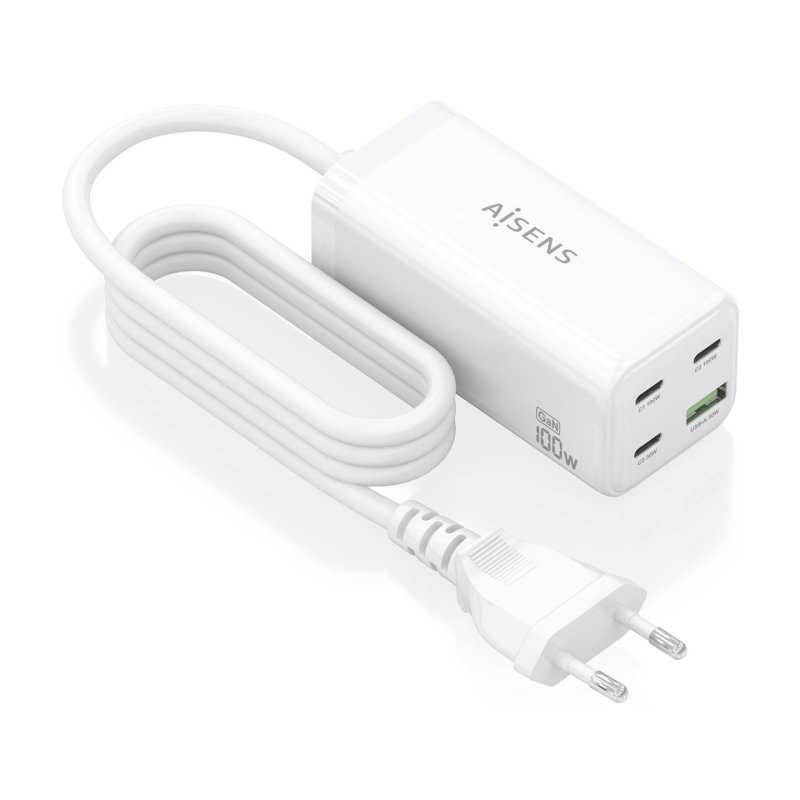 CARGADOR GAN AISENS SOBREMESA 100W 3XUSB-C PD3.0 QC4.0 QC5.0 USB-A QC3.0