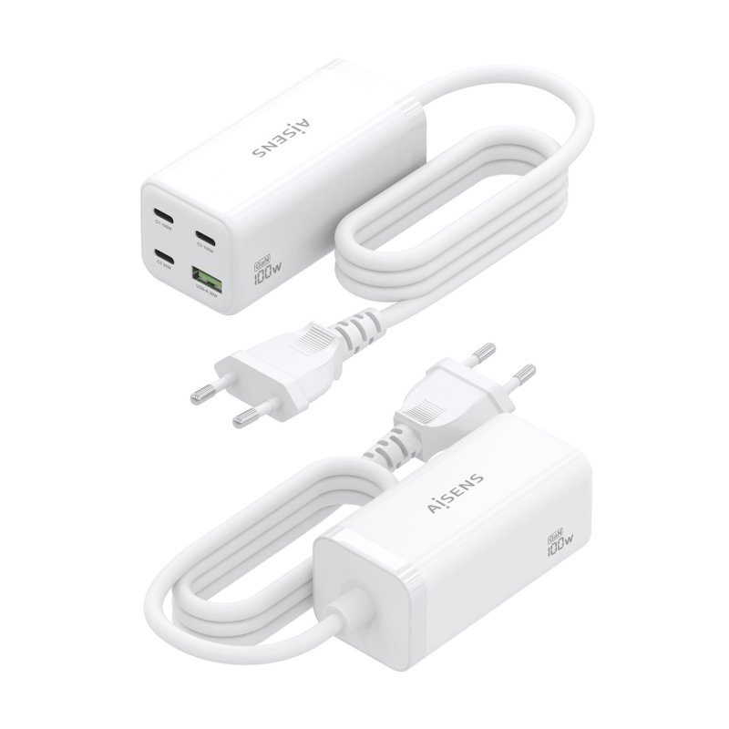 CARGADOR GAN AISENS SOBREMESA 100W 3XUSB-C PD3.0 QC4.0 QC5.0 USB-A QC3.0