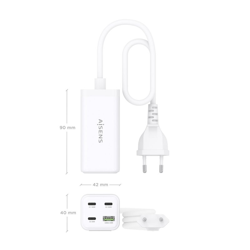 AISENS ASCH-100W4P053-W mobile device charger Universal White AC Fast charging Indoor