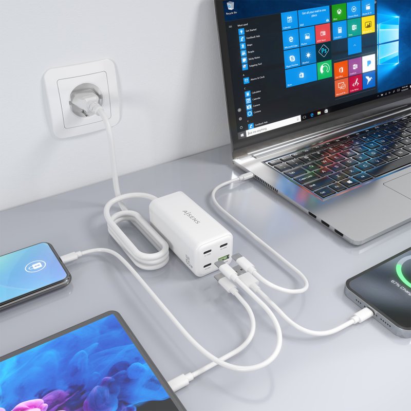 AISENS ASCH-100W4P053-W chargeur d'appareils mobiles Universel Blanc Secteur Charge rapide Intérieure