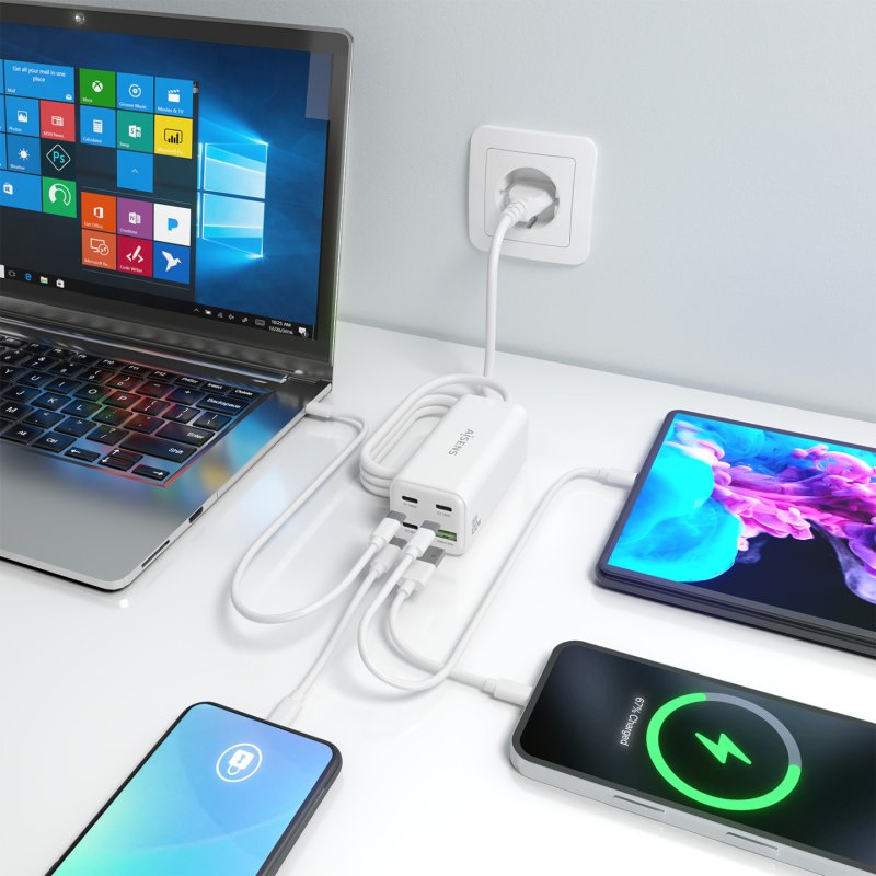 CARGADOR GAN AISENS SOBREMESA 100W 3XUSB-C PD3.0 QC4.0 QC5.0 USB-A QC3.0