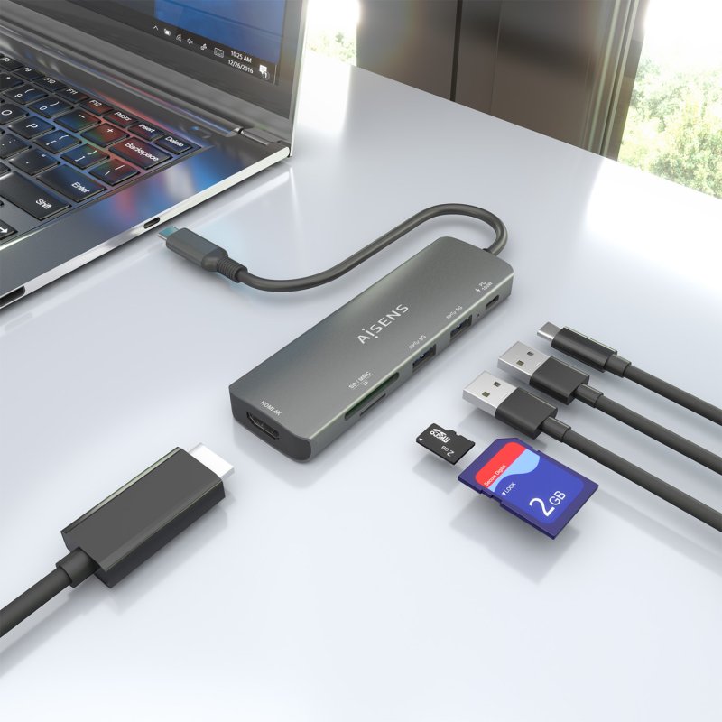 USB-C DOCK AISENS 6 EN 1 USB-C A HDMI 2XUSB-A USB-C PD 100W SD MICRO SD