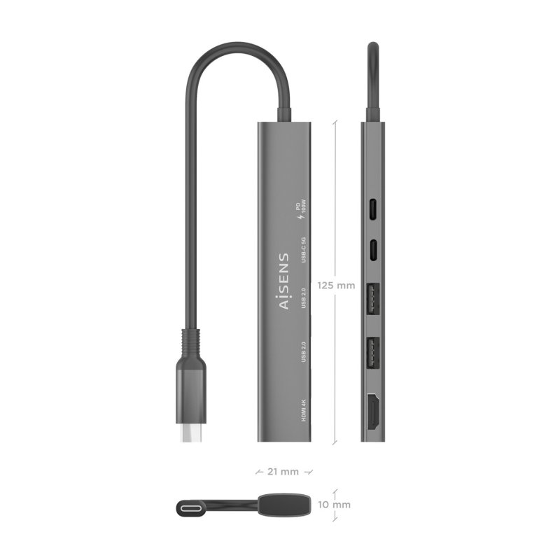 AISENS ASUC-5P022-GR station d'accueil Avec fil USB 3.2 Gen 1 (3.1 Gen 1) Type-C Gris