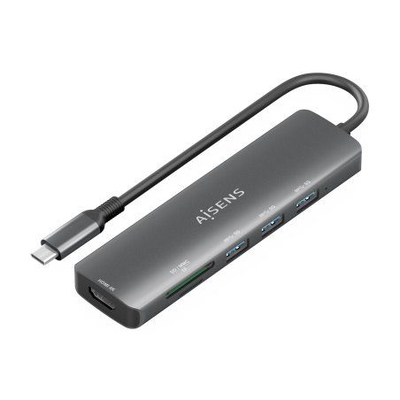 USB-C DOCK AISENS 6 EN 1 USB-C A 1XHDMI 3XUSB-A 1XSD 1XMICRO SD 15CM