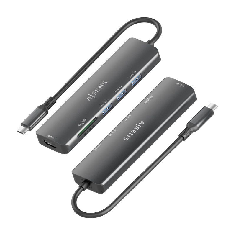 USB-C DOCK AISENS 6 EN 1 USB-C A 1XHDMI 3XUSB-A 1XSD 1XMICRO SD 15CM