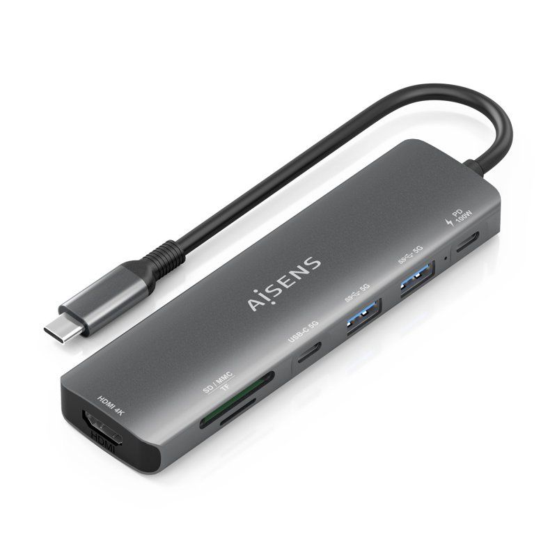 AISENS ASUC-7P026-GR station d'accueil Avec fil USB 3.2 Gen 1 (3.1 Gen 1) Type-C Gris