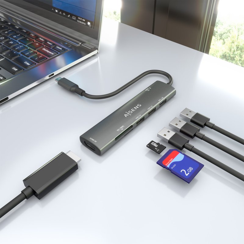 AISENS ASUC-7P027-GR station d'accueil Avec fil USB 3.2 Gen 1 (3.1 Gen 1) Type-C Gris