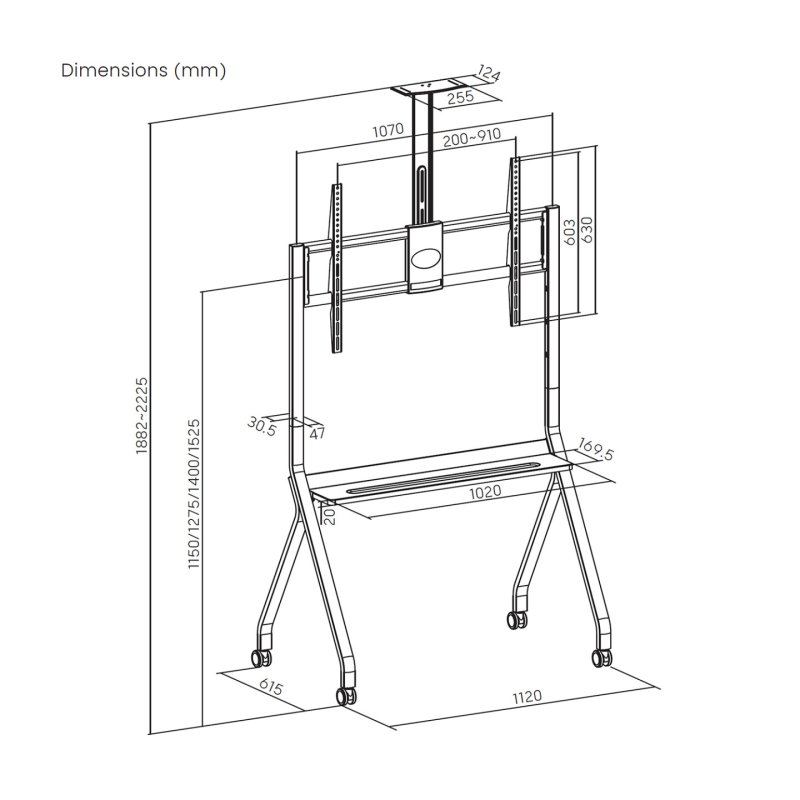 SOPORTE AISENS SUELO RUEDAS BANDEJA CAMARA PANTALLA 120KG 55-100