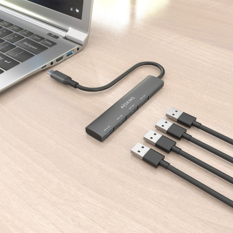 HUB AISENS USB 3.1 USB-C USB-C/M-4XTIPO A/H GRIS 15CM