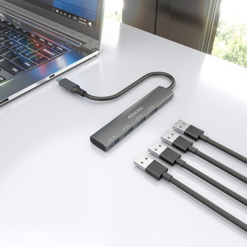 HUB AISENS USB 3.1 USB-C USB-C/M-4XTIPO A/H GRIS 15CM