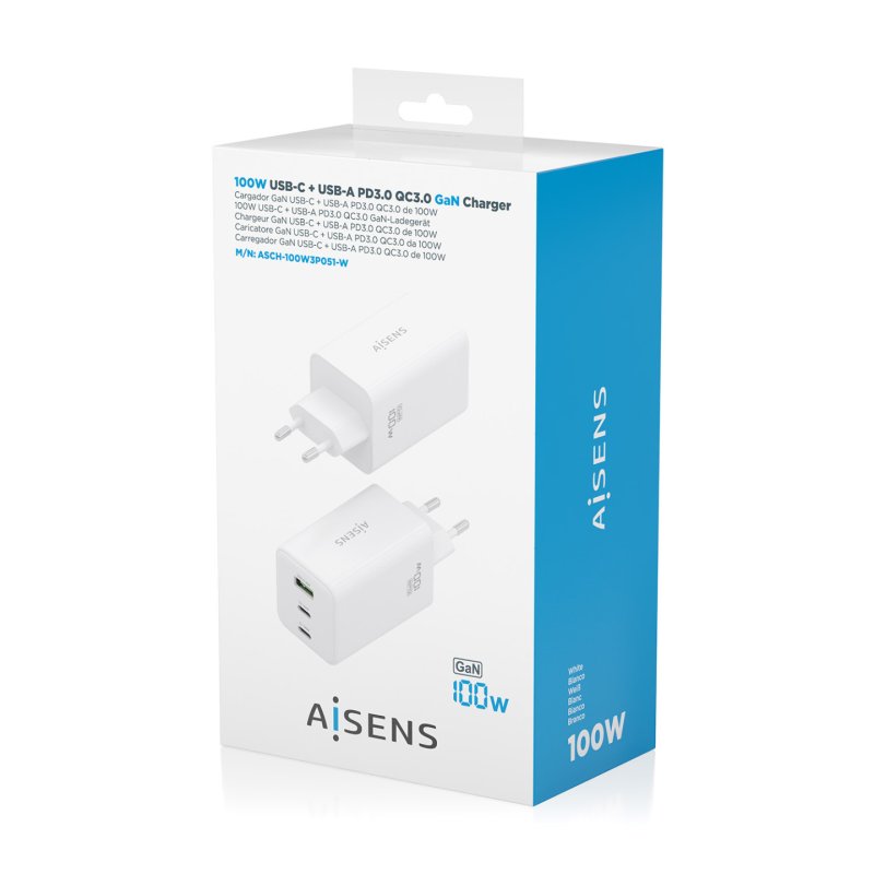 AISENS ASCH-100W3P051-W mobile device charger Universal White AC Fast charging Indoor