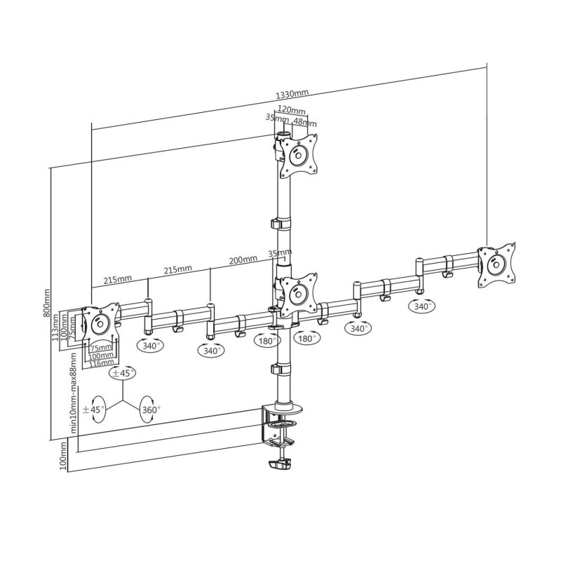 AISENS DT27TSR-379 support pour téléviseur 68,6 cm (27") Noir