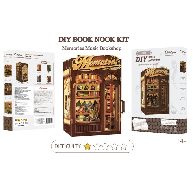 BOOK NOOK KIT - DIY- Libraire Musicale Memories - 136pc Eclairage LED