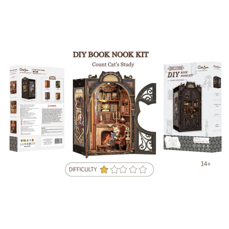 BOOK NOOK KIT - DIY - Le cabinet du Comte Cat - 108pc Eclairage LED