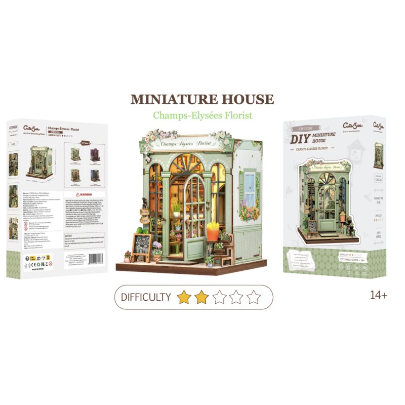 MINIATURE HOUSE - DIY -Fleuriste Champs-Elysées -199pc Eclairage LED