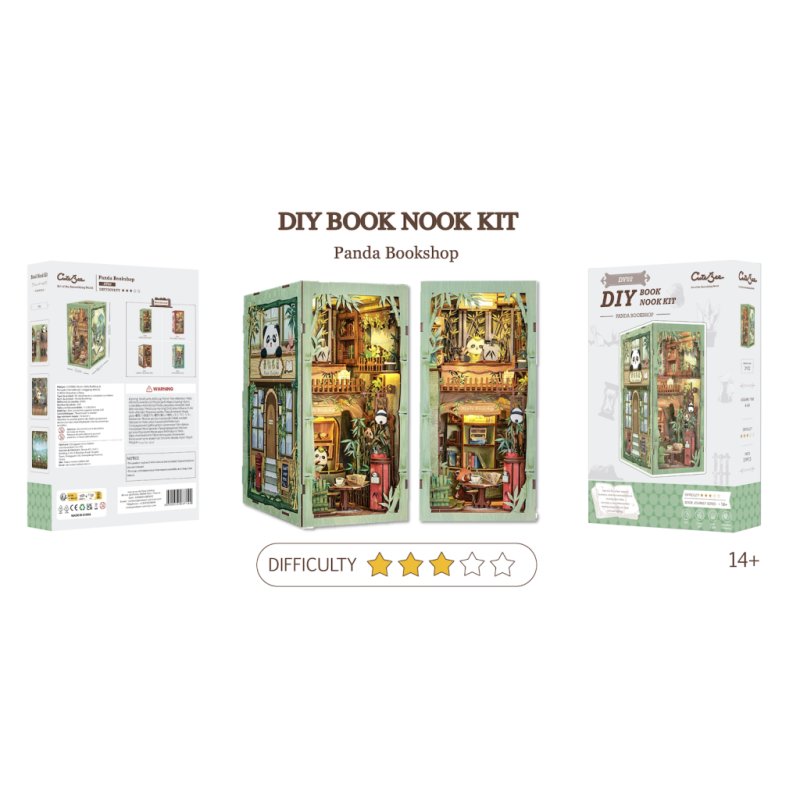 BOOK NOOK KIT - DIY - Librairie Panda - 244pc Eclairage LED