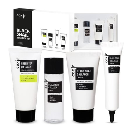[coxir] Black Snail Collagen Starter Kit Foam Cleanser Toner Serum Cream Black-3-Complex: Black Rice, Bean, Sesame,