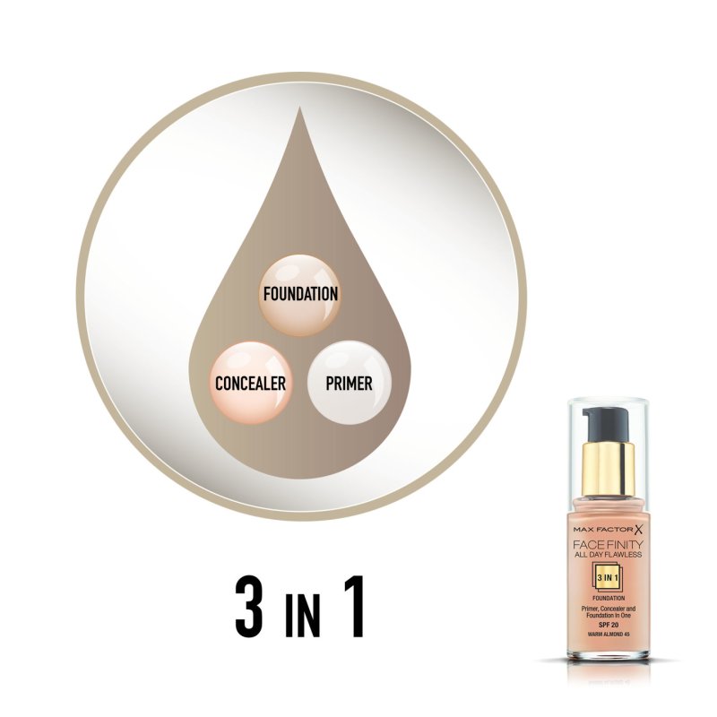 Max Factor Facefinity All Day Flawless 3 in 1 30 ml Flacon pompe Liquide Warm Almond 045