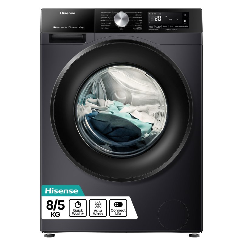 Hisense WD3S8043BB3 machine à laver avec sèche linge Pose libre Charge avant Noir D