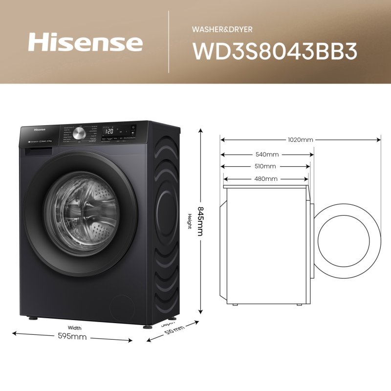 Hisense WD3S8043BB3 washer dryer Freestanding Front-load Black D