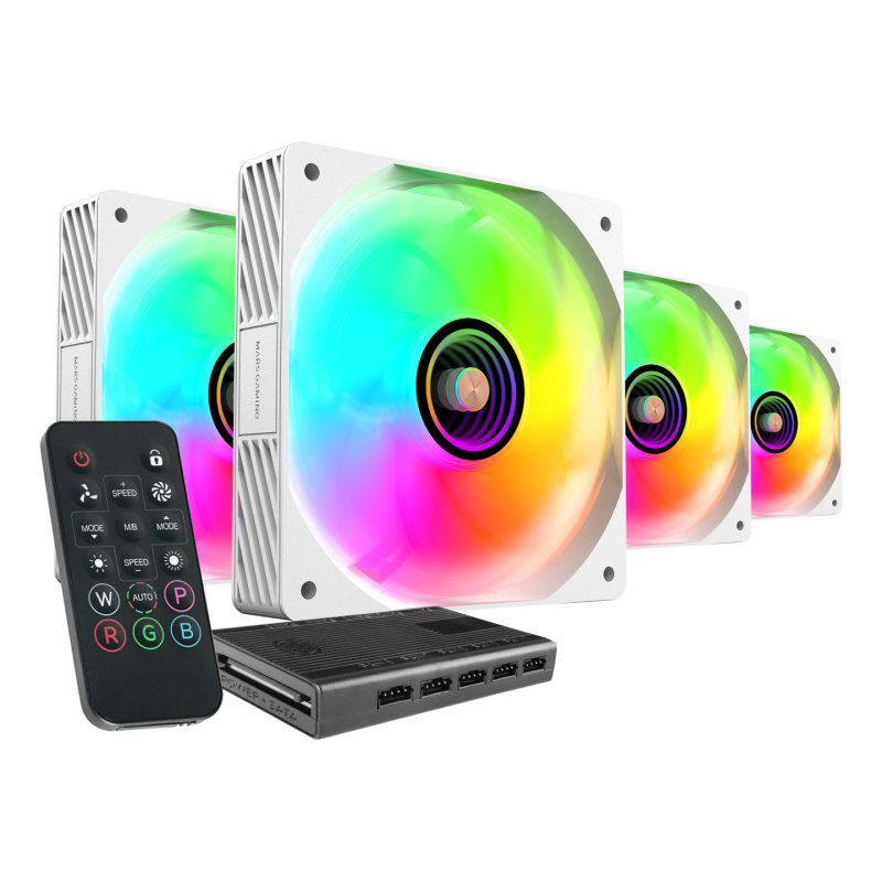 Lot de 4 Ventilateurs de boitier Mars Gaming MF-SI RGB - 12cm (Blanc)