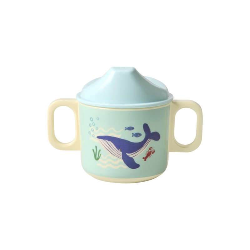 Rice - Melamine 2 Handle Baby Cup with Lid - Blue Ocean Print - 250 ml
