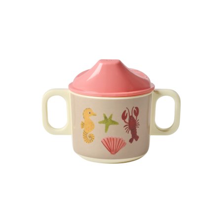 Rice - Melamine 2 Handle Baby Cup with Lid - Coral Ocean Print - 250 ml