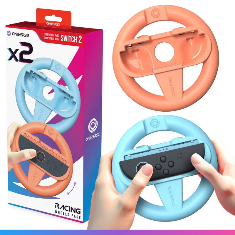 Oniverse Nsw2 Pack Of 2 Racing Wheel Controller Holders - Orange/Blue