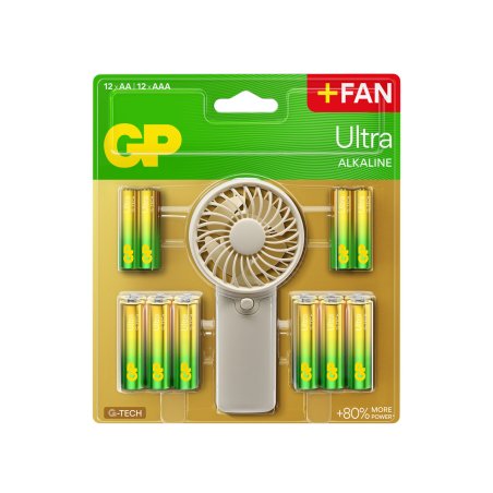 GP - Ultra Alkaline 12xAA 12xAAA batteries hand fan