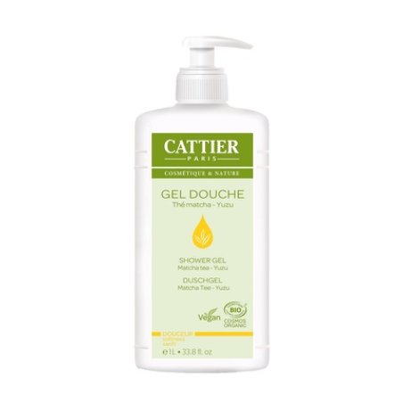 Cattier Paris Matcha Tea & Yuzu Shower Gel Family Size with Pump Dispenser Certified Natural Cosmetics