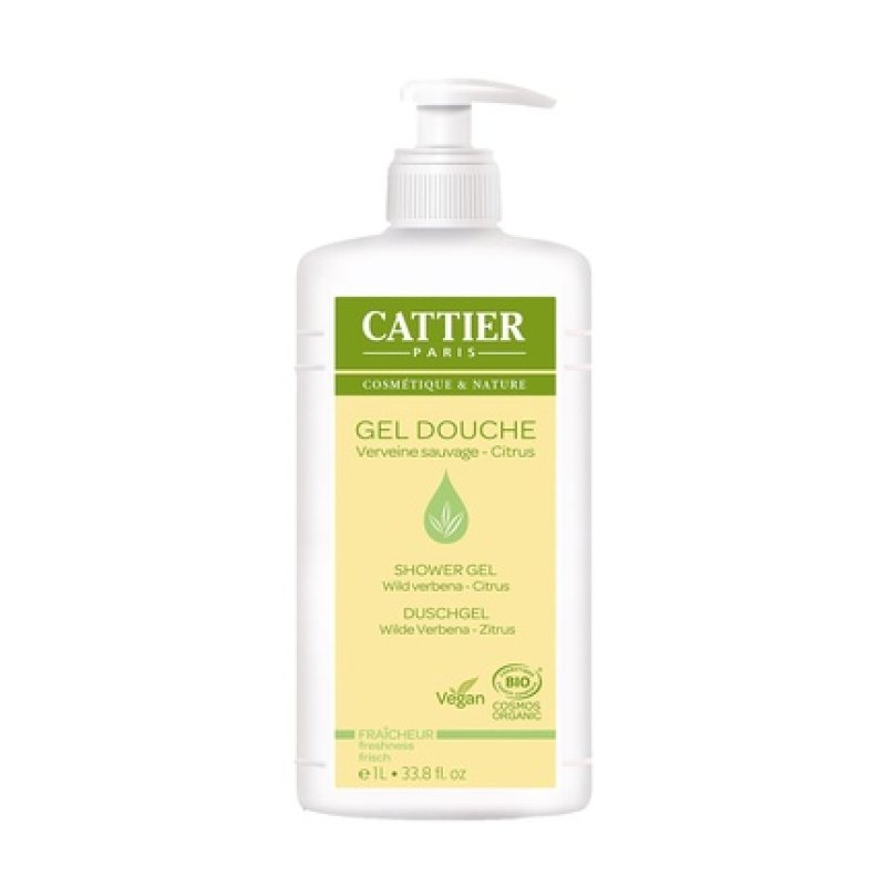 Cattier Wild Verbena & Citrus Shower Gel Family Size with Pump Dispenser Certified Natural Cosmetics