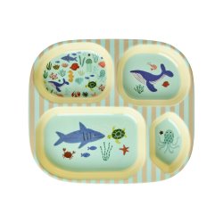 Rice - Kids 4 Room Plate with Blue Ocean Print - Blue