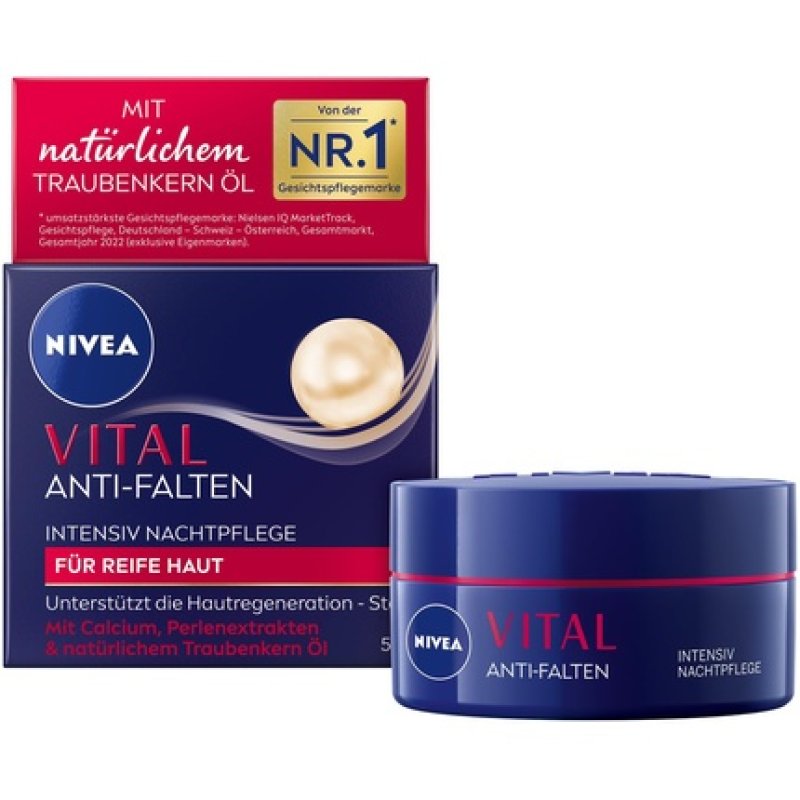 NIVEA VITAL Intensive Anti-Wrinkle Night Care for Mature Skin with Calcium, Pearl Extracts, and Natural Grape Seed Oil