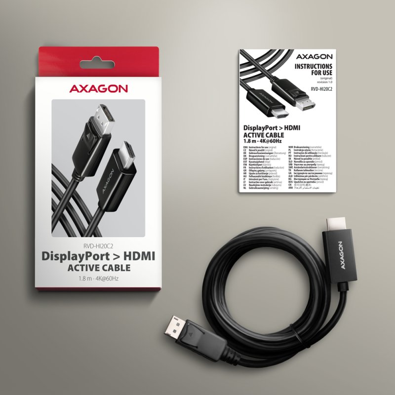 Axagon RVD-HI20C2 DP HDMI cable 1.8 m, 4K/60Hz