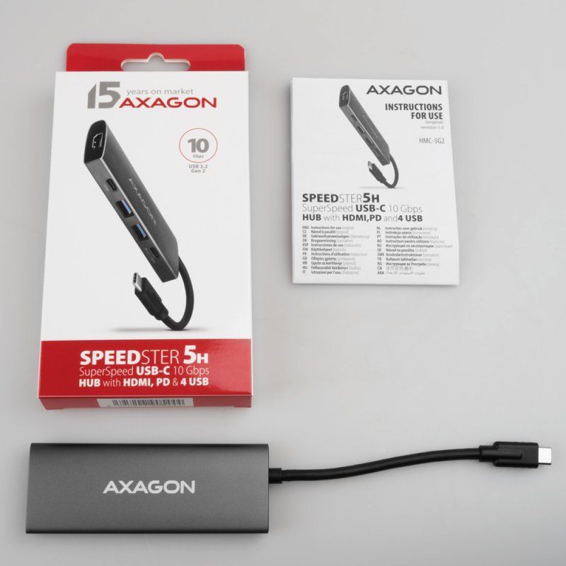 Axagon HMC-5G21 station d'accueil Avec fil USB 3.2 Gen 2 (3.1 Gen 2) Type-C Gris