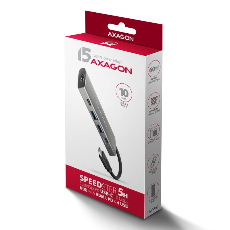 Axagon HMC-5G21 station d'accueil Avec fil USB 3.2 Gen 2 (3.1 Gen 2) Type-C Gris