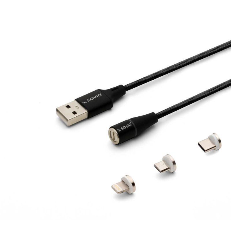 Savio CL-152 câble USB USB 2.0 1 m USB A USB C/Micro-USB B/Lightning Noir