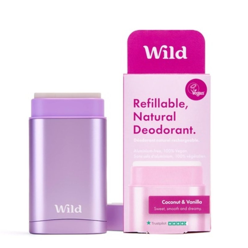 Wild Natural Refillable Deodorant Vegan Eco-Friendly Aluminum Free Long Lasting Protection 100% Natural Ingredients