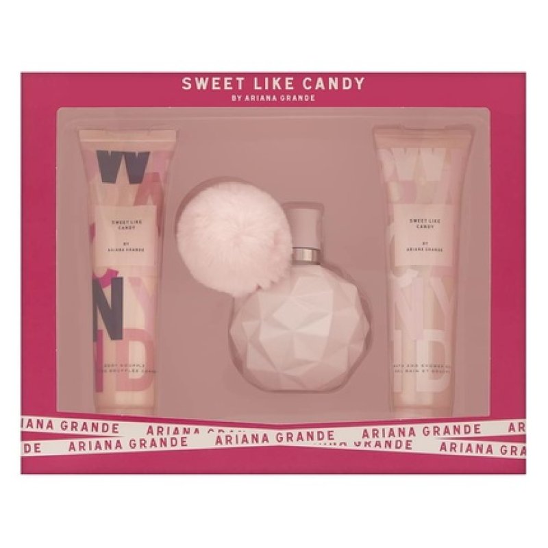 Ariana Grande Sweet Like Candy 3 Piece Gift Set For Women- 50ml Eau De Parfum Spray 100ml Body Souffle 100ml Bath