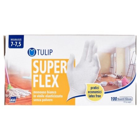 Disposable White Stretch Vinyl Gloves Powder Free Size 7 - Pack of 100