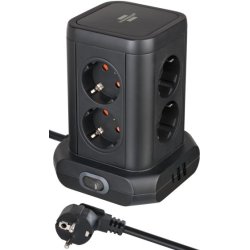 Brennenstuhl Steckdosenturm 8-fach mit Steckdosen 45°-Anordnung 2x USB A & 1x USB C Power Delivery, mit 2m Kabel,