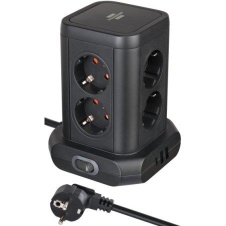 Brennenstuhl Steckdosenturm 8-fach mit Steckdosen 45°-Anordnung 2x USB A & 1x USB C Power Delivery, mit 2m Kabel,